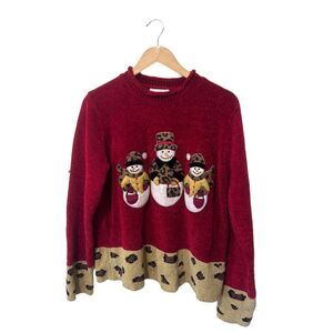 Chadwick’s Vintage Red Cheetah Snowman Christmas Chenille Sweater Size L